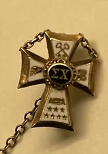 Antique Sigma Chi Cross Pin 10k Gold Enamel Fraternity Badge 1905 W/chain!