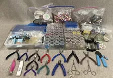 HUGE 30 LB JEWELRY MAKING SUPPLIES- CRYSTALS-STONE-BEADS-TOOLS-WIRE-MISC-W/CASES