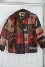 Pendleton Wool Blanket Jacket Brown Deer Leaf Canoe Moon/ LARGE Women's US SALE!