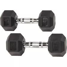 Sporzon Rubber Encased Pair of Hexagon Dumbbells, 15 Pounds (Used)