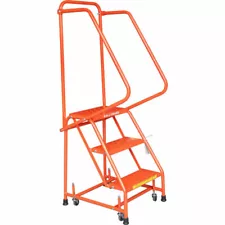 NEW! Perforated 16"W 3 Step Steel Rolling Ladder 10"D Top Step W/ Handrails!!