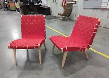 Jens Risom for KNOLL Lounge Chair Maple Frame w/ Red Cotton Webbing ~ PAIR