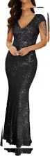 Women 1920s Plus Size Formal Dress Tassels Sleeve Sequins Gatsby Large, Black