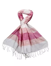 Womens Pink Scarves Pretty Summer Striped Lurex Scarf For Her Ladies Scarfs SALE