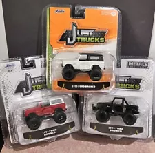 3 JADA Just Trucks 1973 Ford BRONCO White Black red Lifted Truck Car Diecast Lot