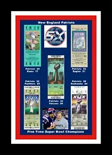 NEW ENGLAND PATRIOTS MATTED PIC OF ALL 5 SUPER BOWl TICKETS SB 36/38/39/49/51 #2