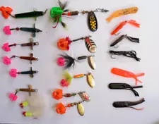 Box of twenty fishing spinners and lures