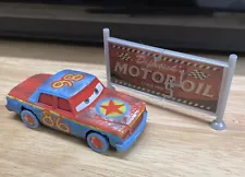 Disney Pixar Cars Bill Demo Derby w/Rubber Tires & Sign 1:55 Diecast