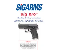 Sigarms Sig Sauer Pistol Sig Pro SP2022, SP2009, SP2340 Owner's Manual