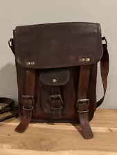 Personalized Men's Vintage Brown Genuine Leather Messenger Satchel Shoulder Bag