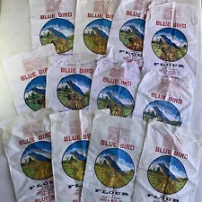 Blue Bird Flour Cloth Bag 20lb Cortez Milling Crafts Empty LOT of 12