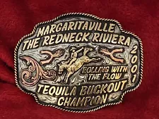 CHAMPION RODEO TROPHY BELT BUCKLE BRONC RIDER☆THE REDNECK RIVIERA☆2001☆RARE☆R80