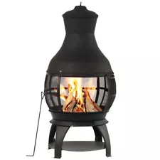 BALI OUTDOORS Chiminea Fireplace Patio Fire Pit Wood Burning Cast Iron Lid Black