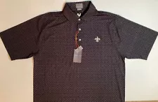 NWT FENNEC MENS LARGE SAINTS FLEUR DE LIS STRETCH CHECK BLACK GOLF SHIRT