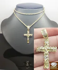 Real 10k Gold Rope Chain Cross Pendant 18" 20" 22" 24" 26 Inch Necklace On Sale