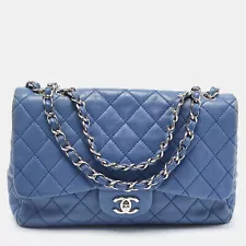 Chanel Blue Quilted Caviar Leather Jumbo Classic Single Flap Bag