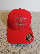 Jack Daniels Tennessee Fire Stitched Flexfit Red Baseball Hat Cap Size L/XL