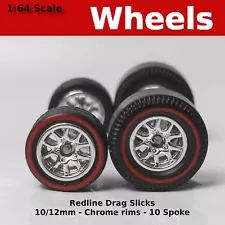 Muscle Car - Chrome 10 spoke Redline Drag Slicks - 10/12mm for Hot Wheels