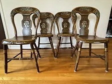 Pennsylvania Balloon Back Lancaster County Plank Seat Stenciled Chair set of 4