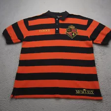 Coogi Polo Shirt Mens XL Orange Striped Hiphop Y2K Embroidered Baggy