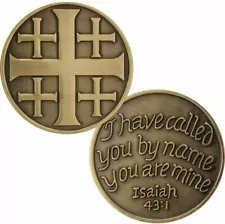 Jerusalem Cross Bronze Coin, Crusader's Cross Pocket Tokens - Set of 4