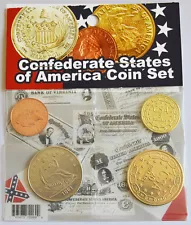 American Civil War Replica Confederate Coin Set With Informative Card Wallet New