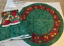 CRANSTON YULETIDE TREASURES TREE SKIRT FABRIC PANEL W/2 + YDS MATCHING FABRIC