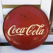 Vintage RARE 12” Round Metal COCA COLA Button Sign Reg. US Pat Off. 50’s MCM