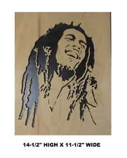 LOWEST PRICE! LRG "BOB MARLEY SINGING" CUT WOOD ART w BLACK BACKING 14.5 X 11.5