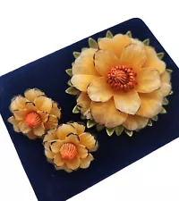 Vintage Signed CORO Celluloid Orange Flower Peony Lotus Brooch Clip Earrings Set