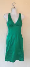 BEBE Size SMALL Jade Green Satin Lace V-Neck Sexy Fit to Flatter SALE Dress