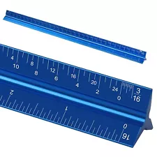 Architectural Scale Ruler 12" Aluminum Architect Triangular Blue Students New