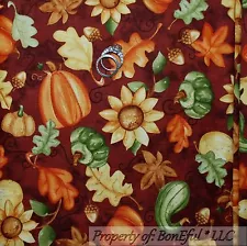 BonEful FABRIC Cotton Quilt Sunflower Gold Leaf Harvest Pumpkin Garden USA SCRAP