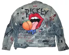 Jean Jacket Custom Graphic Denim Adult Medium Drip Rock Graffiti Streetwear