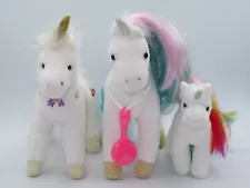 Douglas Cuddle Toys Unicorn Jules Princess White Rainbow Plush LOT Flowers Brush