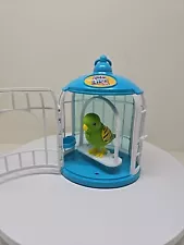 Little Live Pets Blue Bird Cage With Swing And Green Parakeet Bird D69