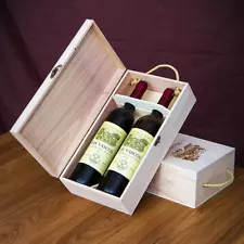 2x Rustic Wood Wine Box Locking Clasp Bottled Top Handle Hinged Lid Carriers Box