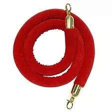 Red Velvet Stanchion Rope with Polished Gold Hooks, 5 Feet Velvet Ropes for