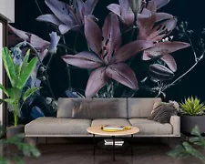 3D Purple Lily Flower Wallpaper Wall Mural Peel and Stick Wallpaper 86