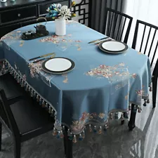 Vintage Oval Tablecloth Dining Fabric Tassels Party Coffee Table Cover Chinese