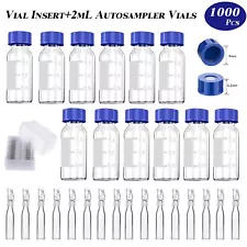 1000PCS 2ml HPLC GC Vials + Screw Caps+29*5.7mm Micro Vial Insert Plastic Spring