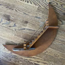 Vintage Crescent Moon Stairs Wooden Wall Shelf Handmade MCM Staircase