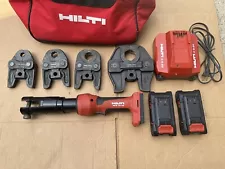 HILTI (NPR 32-22) Press Tool Set. With 4 Crimping Heads 1/2, 3/4, 1 and 1 1/2"