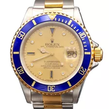 Rolex Submariner 16613 Stainless Steel 18k Gold Watch FACTORY Serti Diamond Dial