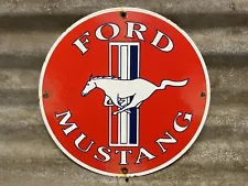 VINTAGE FORD MUSTANG PORCELAIN SIGN HORSE POWER SPORT CAR SALES GAS OIL SERVICE