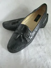 Zelli authentic genuine black ostrich leg Nappa leather tassel loafers 13M