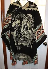 Tejidos Ruiz Hooded Poncho Eagle Wold Native American Made in Ecuador