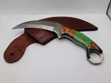 Handmade Damascus Steel Karambit with Leather sheath