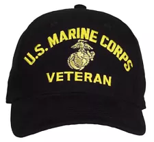 Black US Marine Corps Veteran Hat Insignia Adjustable Baseball Cap