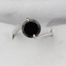 4.77Ct Round Shape 100% Natural Jet Black Diamond Solitaire Ring In 925 Silver